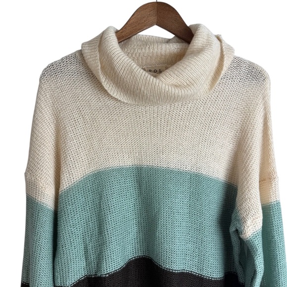 POL Color block Oversized Cowl Neck Sweater Cozy Knit Pullover Size Small - Picture 2 of 8